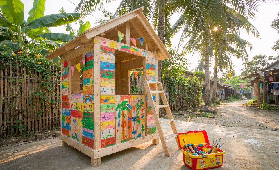 孩子参与搭建的儿童小屋